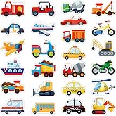Harloon 500 Pcs Transportation Sticker, Thick Gel Cling | Car Bus Truck Airplane Ship Sticker, Vehicle Educational Teaching Tools for Toddler Kid Teaching School Home Party Supplies