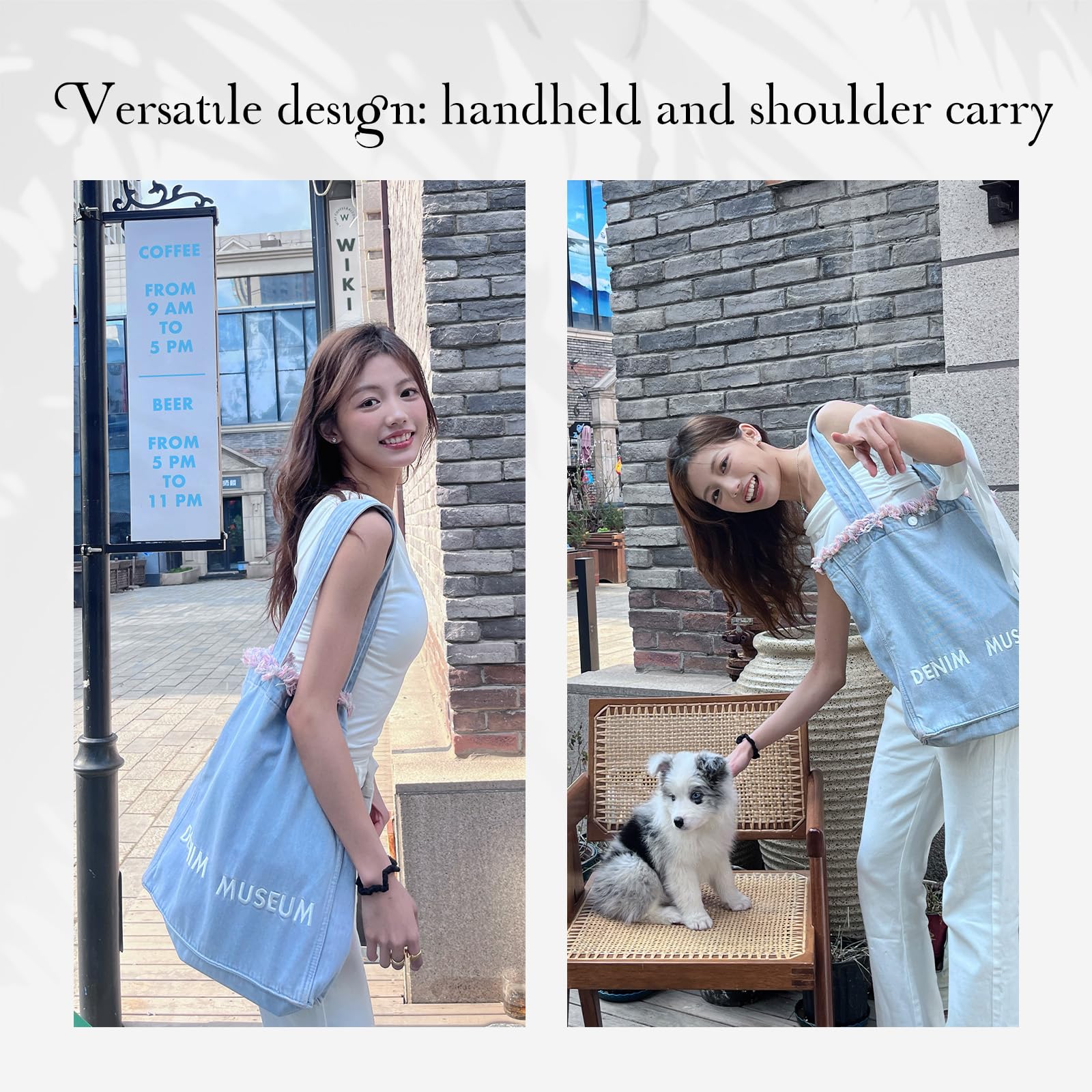 Condition photo showing New/Like New for aesthetic premium red yarn fringe boho tote bag for women – lightweight foldable large denim shoulde
