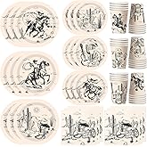 SYUCVQI 120Pcs Western Party Decorations Western Cowboy Paper Plates and Napkins Cups Rodeo Theme Disposable Tableware Set for Wild West Cowboy Cowgirl Birthday Baby Shower Party Supplies, 30 Guests