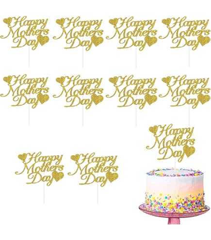 6 Pcs Happy Mother's Day Acrylic Mirror Cake Toppers – Glitter Decorative Cake Decorations, Reusable Gift Idea