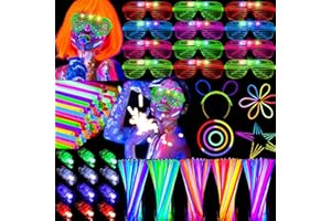 OLUPP 170 PCS Glow in The Dark Party Supplies for Kids, LED Light Up Toys Neon Party Supplies with 30 Flashing Glasses, 100 Glow Sticks, 40 Finger Lights, Birthday Christmas New Years Eve Gift