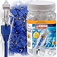 TBEBE 100 Sets of RJ45 Cat6 Pass-Through Connectors for 24 AWG Cables - 100 Pieces Cat6 Connectors Ends and 100 Pcs RJ45 Connectors Blue Strain Relief Boots for Clean, snag-Free ethernet Patch Cord