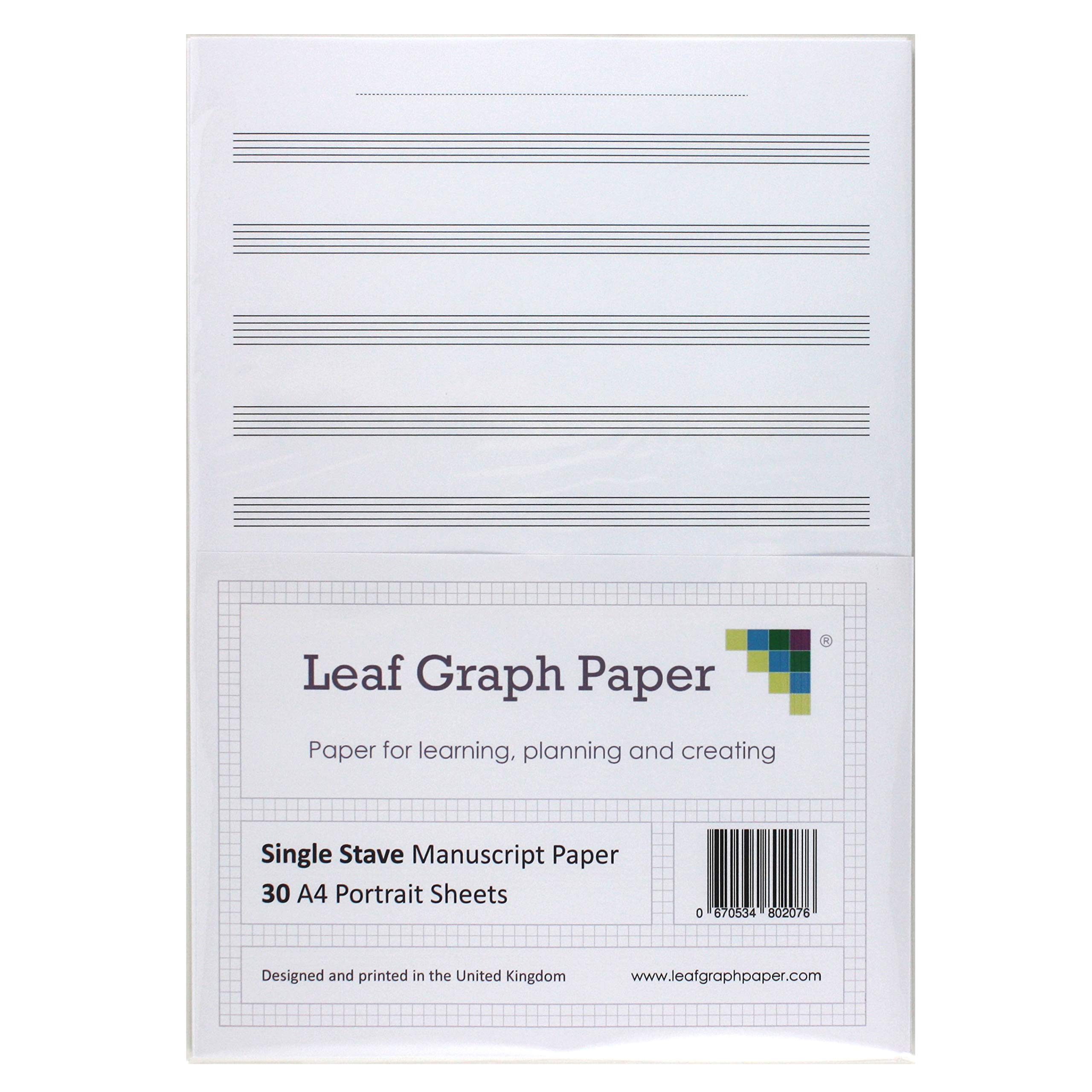 Leaf Graph A4 Manuscript Music Paper, 10 Single Staves, 30-Leaf Pack for Music Theory and Composition