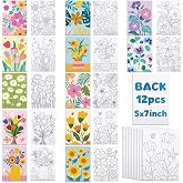 Louise Maelys 5x7 Inch Pre Drawn Canvas to Paint,12 Packs Floral Theme | Pre-Stretched Canvas Panels,Canvas with Drawing Ready to Paint for Beginners, Adults,Party Favor,Gift