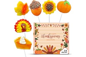 RBBZ PARTY Thanksgiving Candy – 24 Fall Lollipops Individually Wrapped – Cute Pumpkin, Turkey, Pie, Leaf & Sunflower Designs – Kids Party Favors Bulk Pack