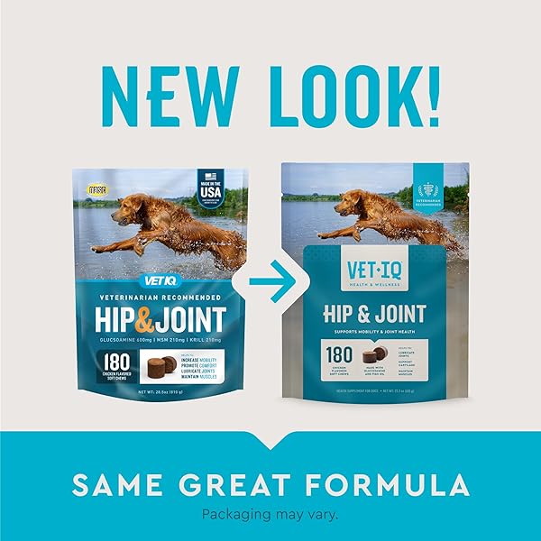 VETIQ GLUCOSAMINE HIP & JOINT SUPPLEMENT FOR DOGS, 180 SOFT CHEWS, DOG JOINT SUPPORT SUPPLEMENT WITH MSM AND KRILL, DOG HEALTH SUPPLIES LARGE & SMALL BREED, CHICKEN FLAVORED CHEWABLES