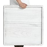 Yoande Extra Large Square Ottoman Table Tray with Wooden Bead 24 x 24 Inch Washed Wooden Serving Tray Multipurpose Decorative Square Ottoman for Coffee Table Platter Room Kitchen Counter (White)
