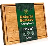 Bamboo Cutting Board for Kitchen - 17" Large Wooden Cutting Board, Heavy Duty Chopping Board with Side Handles, Deep Juice Groove, Reversible Charcuterie & Cheese Board for Meat and Serving