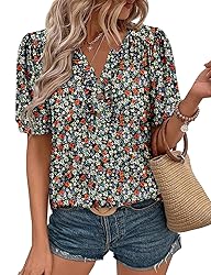 KISSMODA Women's Tunic Tops Casual V Neck Short