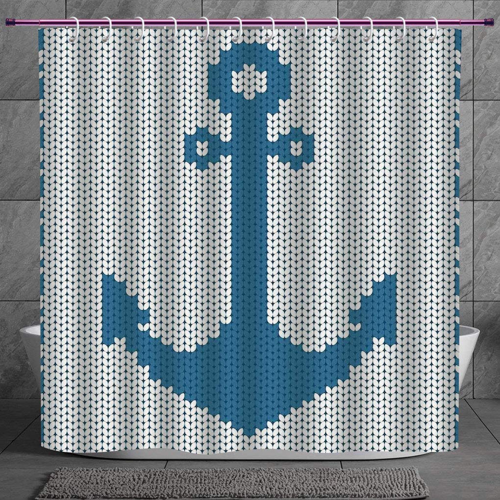 Stylish Shower Curtain 2 0 Anchor Knitted Needlework Stitch Style Digital Anchor Design Security In The Sea Icon Print Teal White Fabric Bathroom Decor Set With Hooks Amazon In Home Kitchen