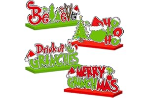 CHYAGCLT 4Pcs Christmas Decorations Wooden Table Centerpieces, Merry Christmas Table Decorations Red Green Xmas Tiered Tray Decor for Xmas Winter Holiday Home Decor