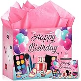 Wayyogh Spa Birthday Party Supplies for Girls, Makeup&Spa Happy Birthday Gift Bags with Wrapping Tissue Papers and Greeting Card for Grils Women Spa Day Makeup Theme Party Decorations Favors