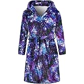 Funnycokid Boys Robe Kids Hooded Fleece Bathrobe Flannel Pajamas Soft Sleepwear 7-14 Years