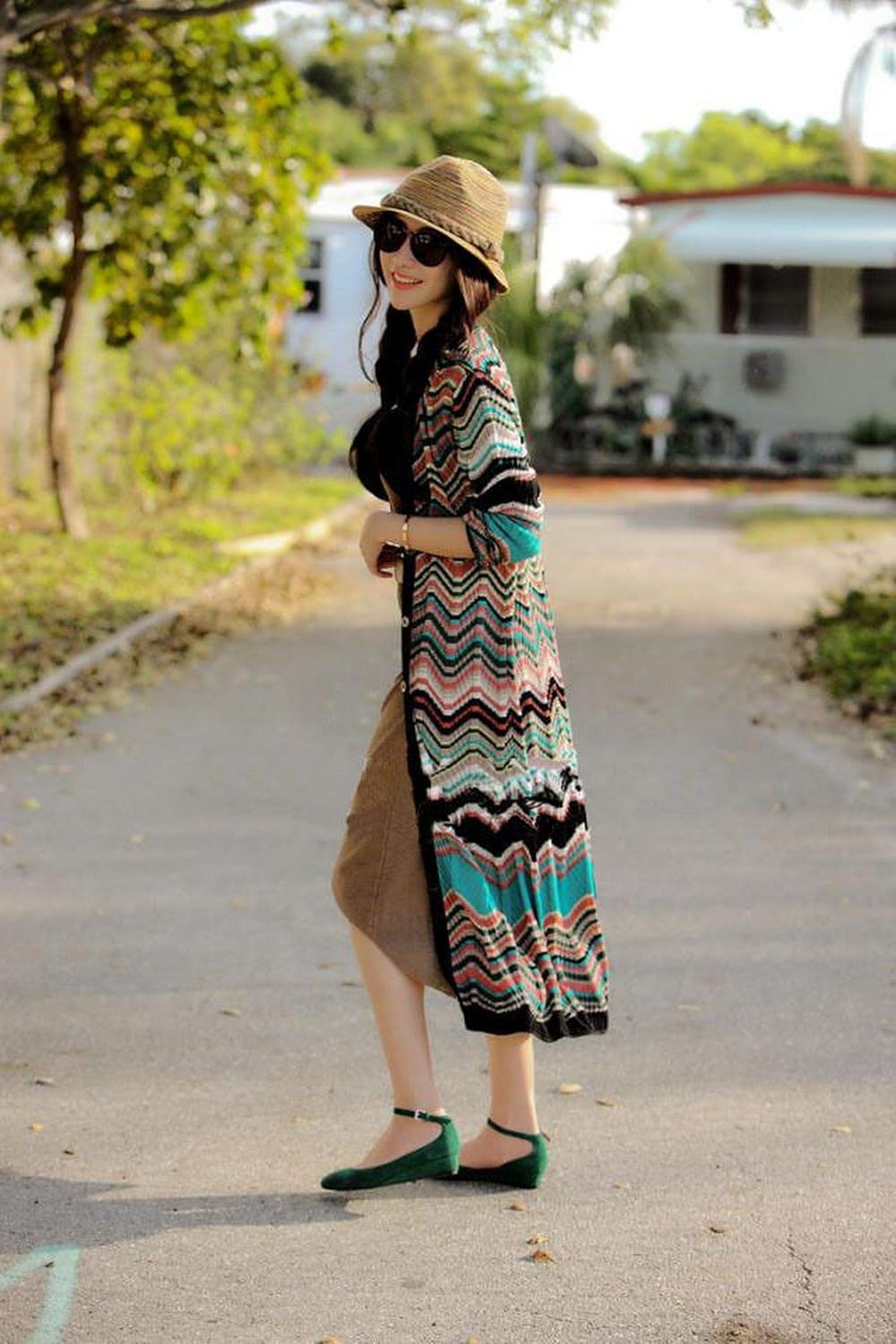 Lady Fashion Women Colorful Striped 
