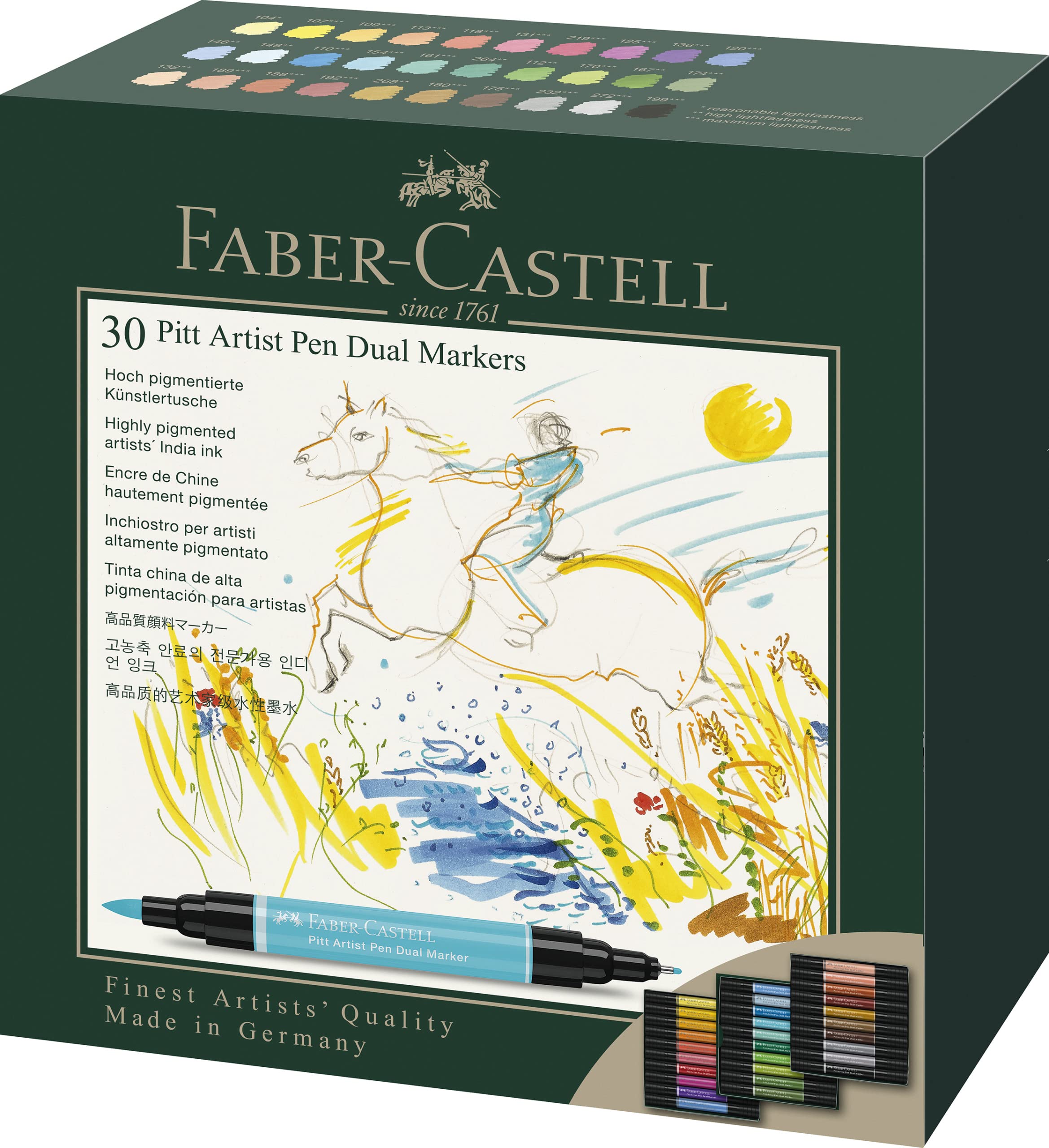 Faber-Castell Art & Graphic Pitt Artist Pen Dual Marker India Ink, Multicoloured, Wallet of 30, for Art, Craft, Drawing, Sketching, Home, School, University, Colouring
