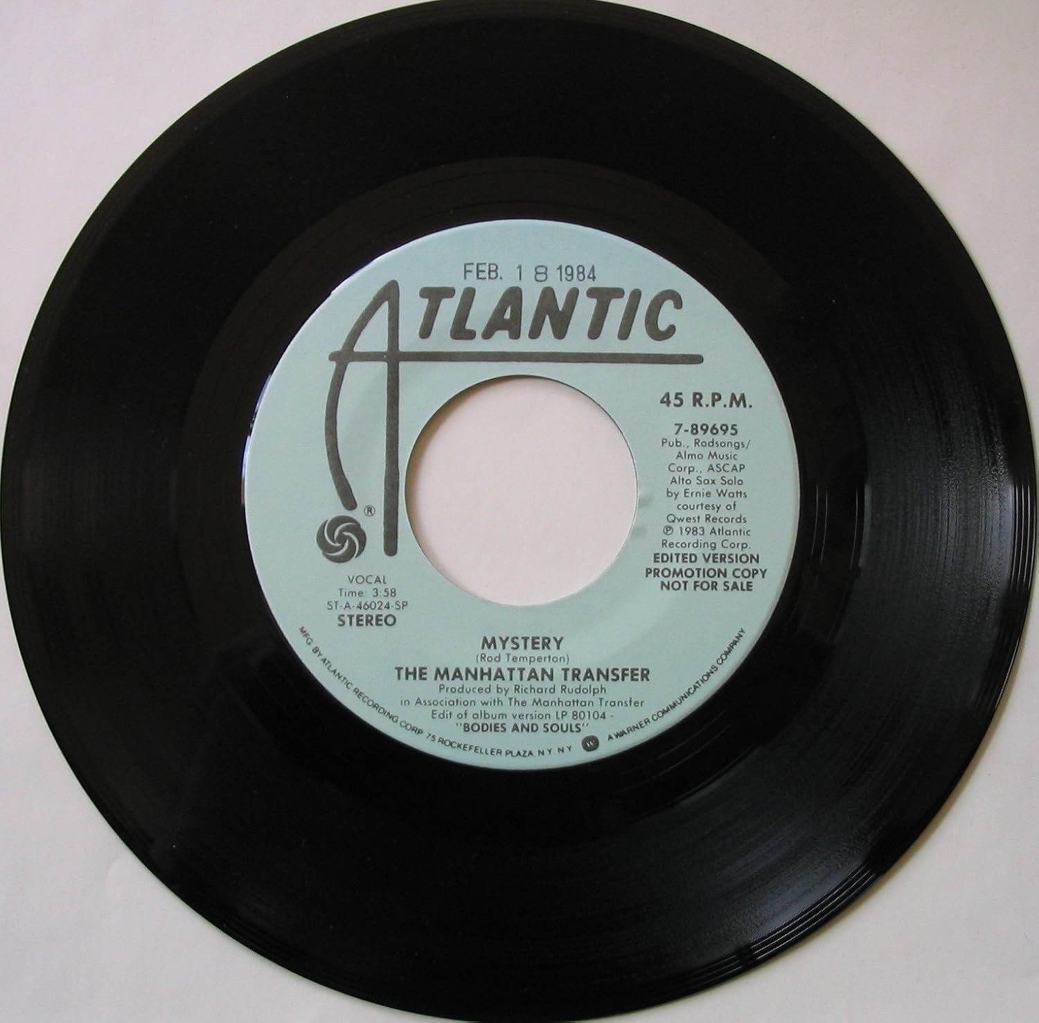  THE MANHATTAN TRANSFER 45 RPM Mystery / SAME Music