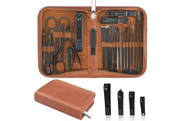 MINKINH Manicure Set Professional Nail Clipper Kit-26 Pieces, Brown | Stainless Steel Manicure Kit, Nail Care Tools with Travel Case for Men & Women, Hand & Foot Care, Gift for Family & Friends