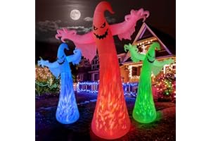 zukakii 12FT Giant Halloween Inflatables Ghost Decorations with 3-Colored Flame Rotation LEDs Huge Halloween Inflatable Large Tall Spooky Halloween Blow Ups Decoration Outdoor Yard Lawn Party