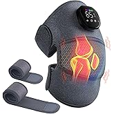 Knee Massager with Heat and Vibration, Cordless Heating Pad for Knee, 3-in-1 Massager for Knee Shoulder Elbow, Portable Washable Heated Knee Brace for Arthritis, with 2 Extension Straps