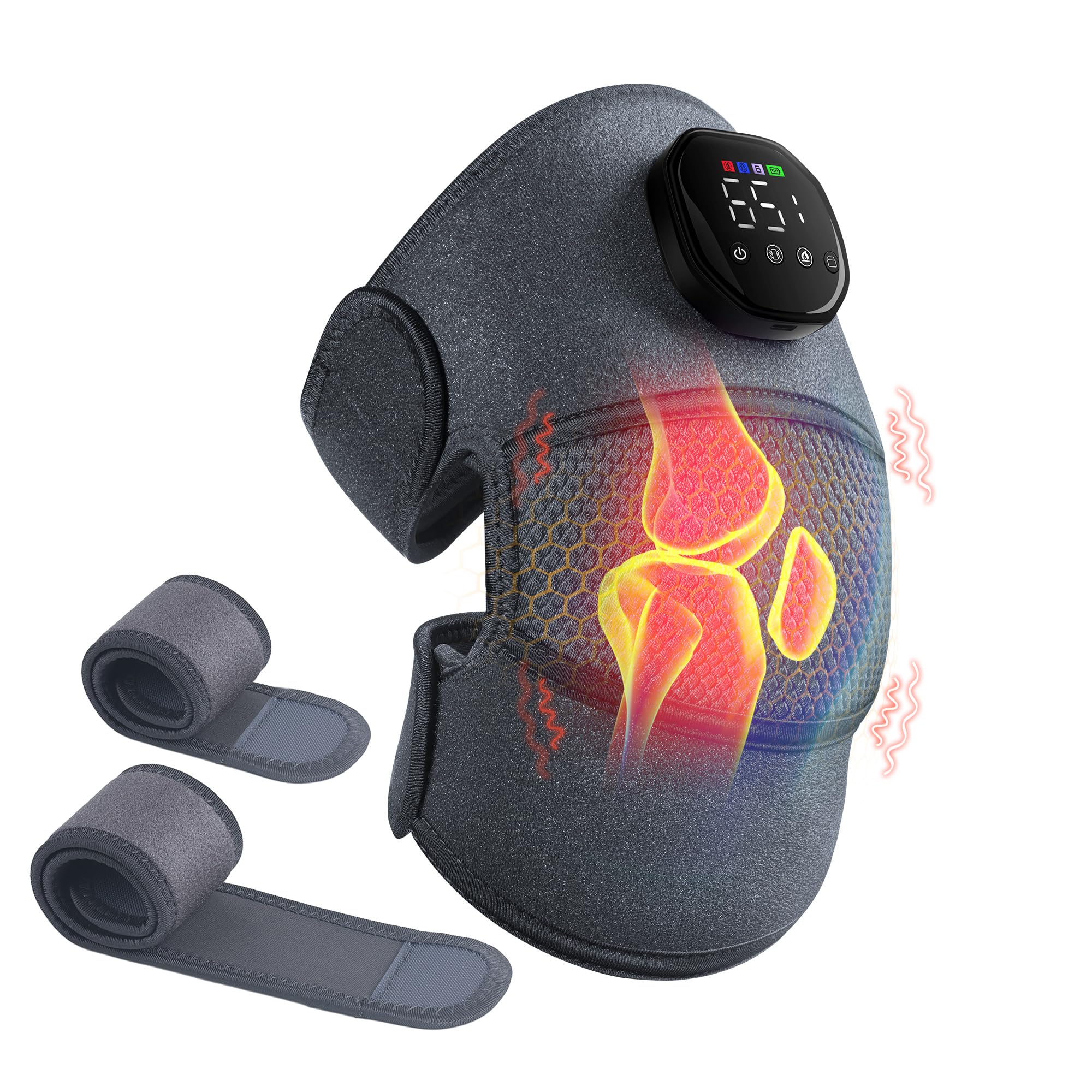 Photo 1 of Knee Massager with Heat and Vibration, Cordless Heating Pad for Knee, 3-in-1 Massager for Knee Shoulder Elbow, Portable Washable Heated Knee Brace for Arthritis, with 2 Extension Straps