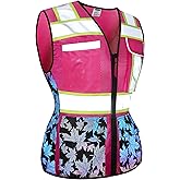 JKWEARSA Women Safety Vest, Multi Pockets High Visibility Reflective Breathable Mesh Work Vest For Lady, Durable Zipper