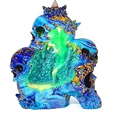 Color Change LED Skull Statue backflow Incense Burner Holder.Skull Lovers | Crystal Skull Figurine, Halloween Decoratian Gifts for Friends. Unique Gothic Decor.