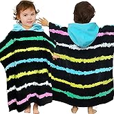VOOVA & MOVAS Hooded Bath Towels for Toddler (2-6Years), Absorbent Soft Cotton Hooded Poncho Towel for Kids,Perfect for Child Swim | Camping | Surf | Shower | Birthday Gifts,Black Stripe