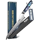 Huusk Serrated Bread Knife 8", Stainless Sourdough Bread Knife with Resin Handle & Cover for Homemade Breads Slicing, Hand Sharpened Breads Cutting Knives for Cake, Bagels, Baguettes, Christmas Gifts