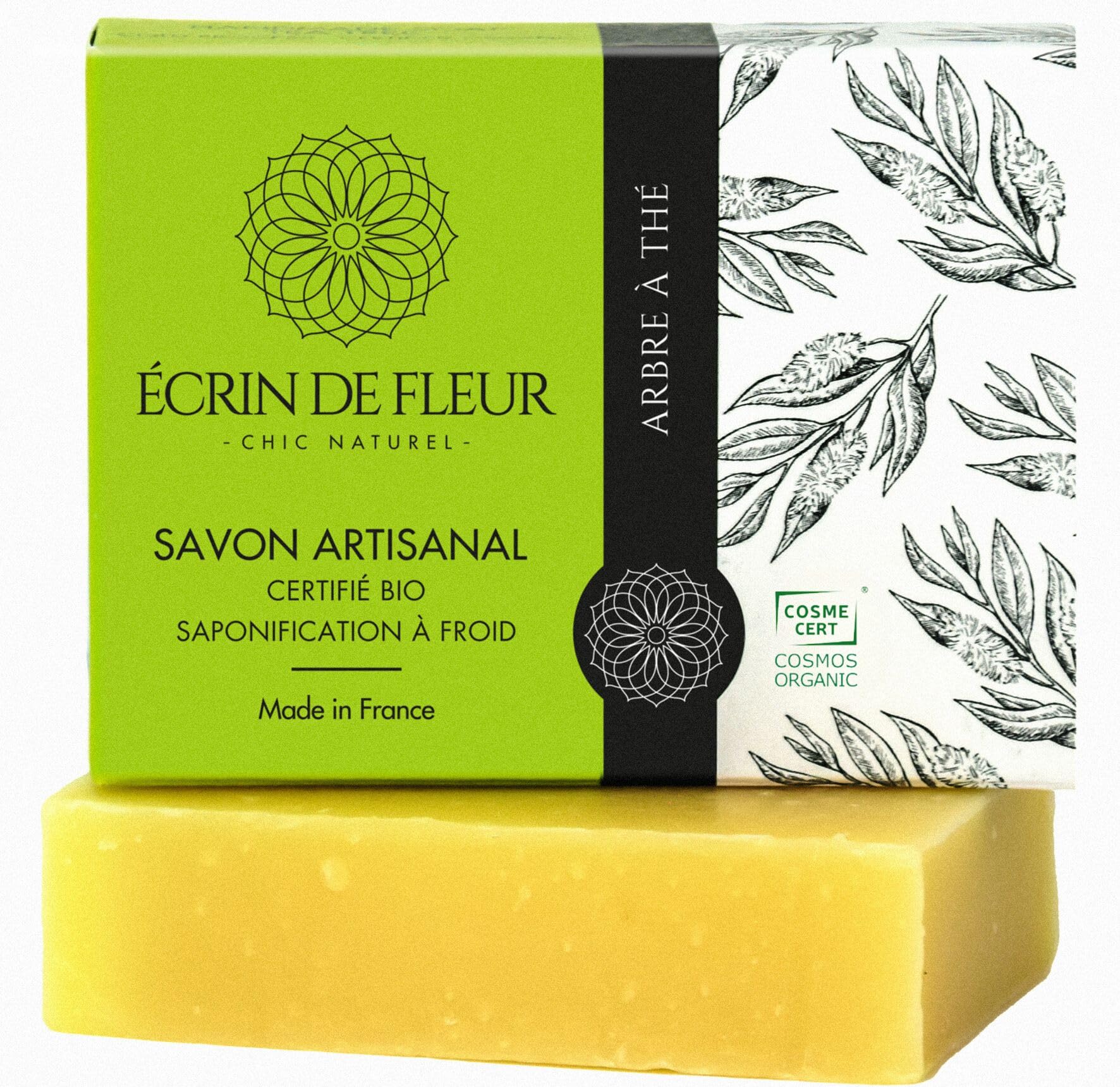 Écrin de Fleur – Tea Tree Soap for Combination & Oily Skin, COSMOS Organic, Handmade in France, Cedarwood & Rosemary Essential Oils, 90g