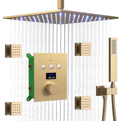 Thermostatic Shower System Brushed Gold Shower Faucet Set Digital ...