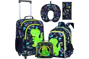 5Pcs Kids Luggage for Boys, Dinosaur Rolling Travel Carry on Suitcase for Toddler Children with Wheels(Black)