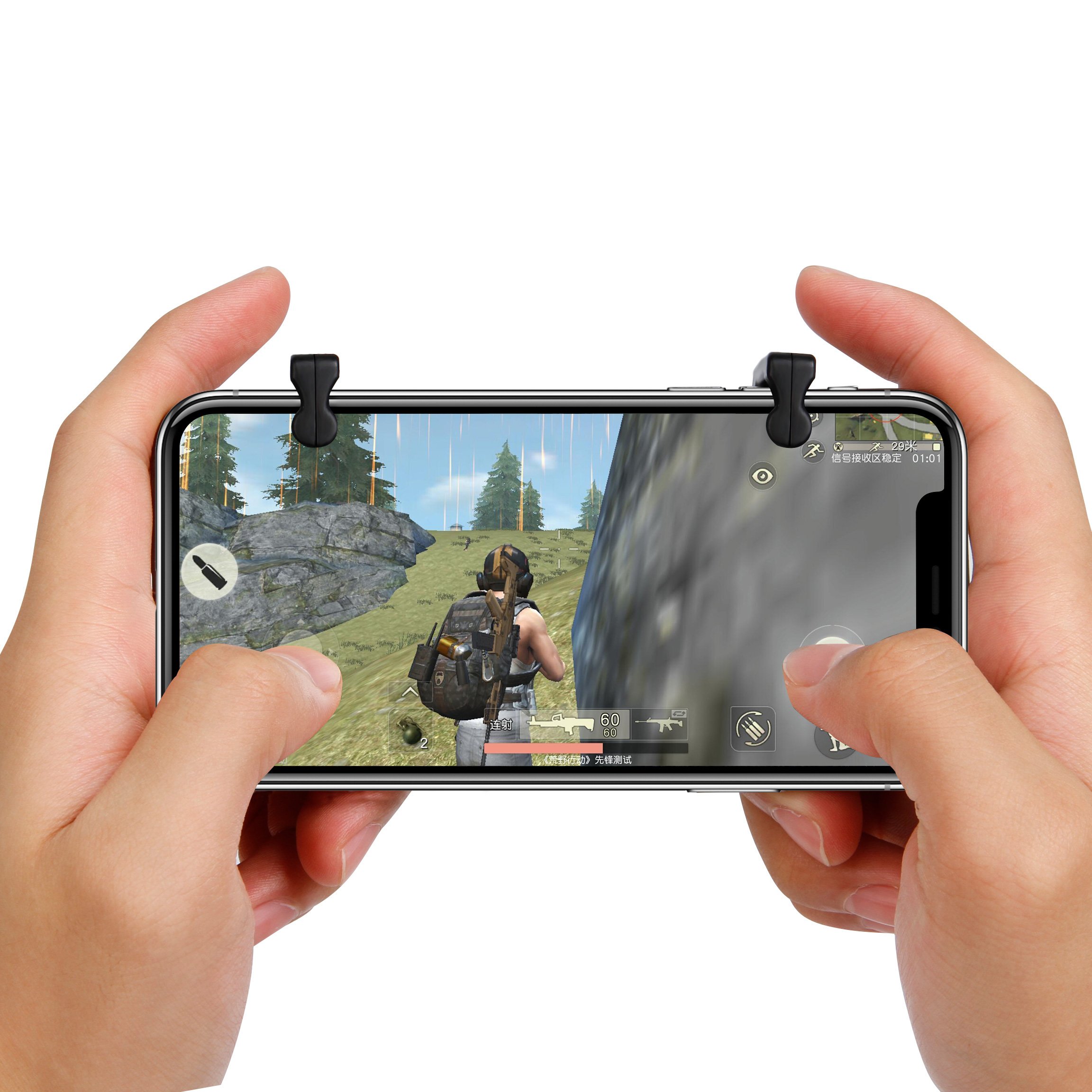 PRODELI PUBG Mobile荒野行動コントローラー最新版7代目スマホホルダー機能付き補助クイックショットボタンゲームパッド人間工学設計 感度高く 疲れず 左右分けず 押しボタン各種ゲーム対応可能iPhone/Android対応（二個入れ）