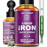 Iron Supplement for Women & Men Free Blood Builder, Iron Vitamin for Anemia | Liquid Iron Drops for Adults with MCT Oil, Natural Grape Flavor, Faster Absorption & Immune Support (2 Fl Oz)