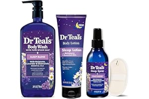 BASICOS Dr. Teals Melatonin Gift Set for Better Sleep - Complete Bath and Body Kit with Sleep Lotion, Body Wash, Sleep Spray -Ultimate Relaxation Spa Sets and Gifts for Women (Melatonin 4 Piece Kit)
