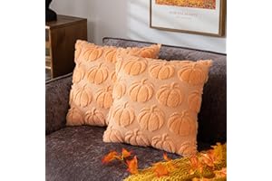 COSIBONO Pumpkin Fall Decorative Throw Pillow Covers 18"x18", Set of 2 Light Gold Soft Faux Fur Pillow Covers for Autumn Harvest, Fluffy Plush Accent Pillow Cases for Farmhouse Couch Cushion Covers