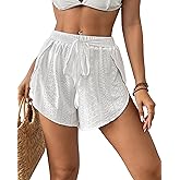 Bsubseach Swim Cover Up Shorts for Women Hollow Out Split Beach Shorts Drawstring Bikini Cover Up Bottom