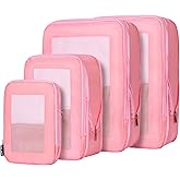 HDKJDPG 4 Set Ultralight Compression Packing Cubes Travel for Suitcases ,Compressible Mesh Packing Cubes for Travel Women Packing Organizers (Pink)