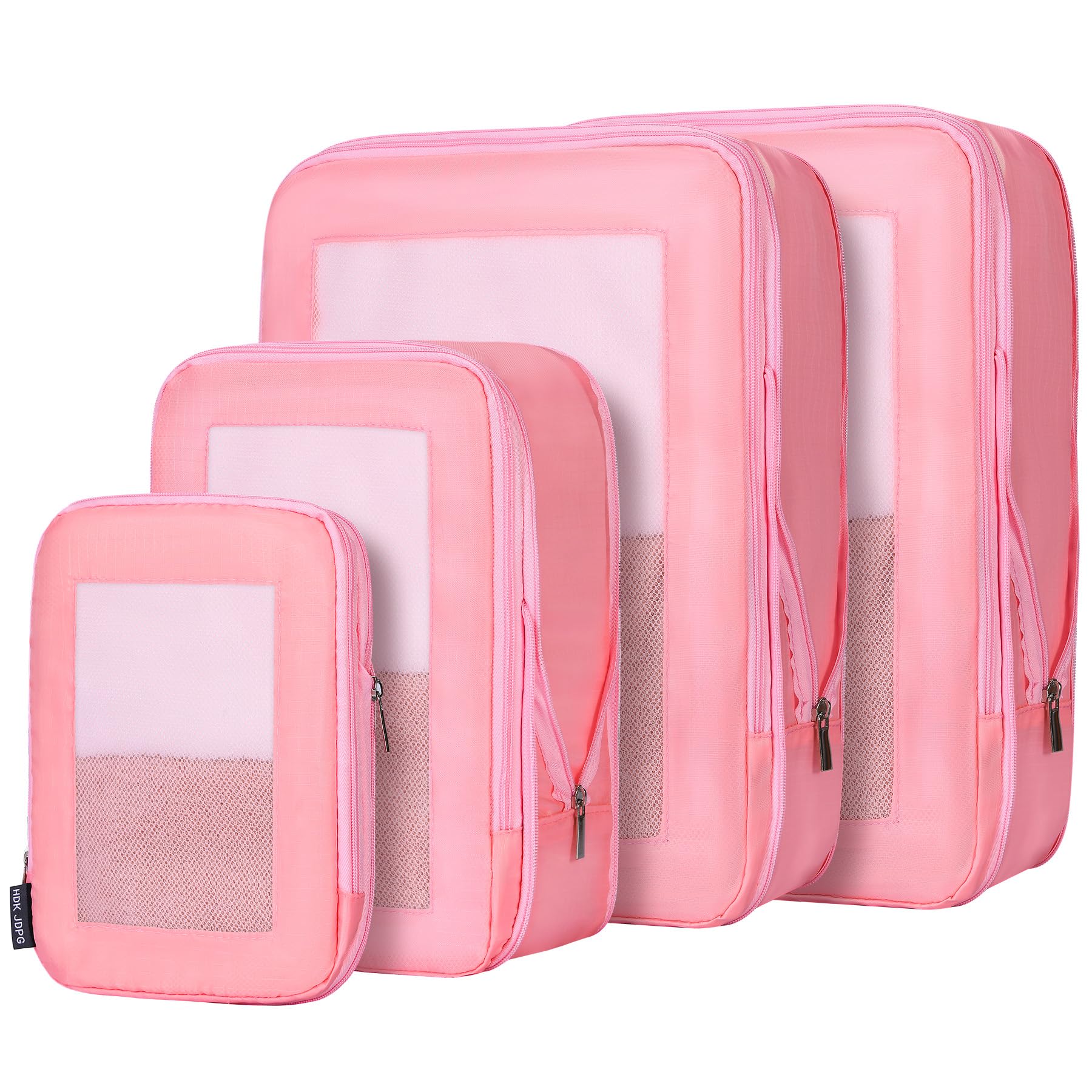 Photo 1 of HDKJDPG 4 Set Ultralight Compression Packing Cubes Travel for Suitcases ?Compressible Mesh Packing Cubes for Travel Women Packing Organizers (Pink)
