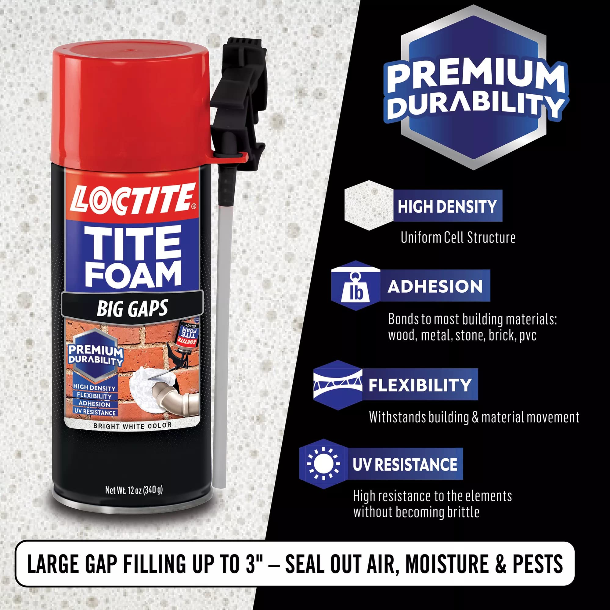 Loctite Tite Foam Big Gaps Spray Foam Sealant, 12 fl oz Can, 1 Pack - Polyurethane Expanding Insulation