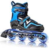Adjustable Inline Skates for Kids Youth Adults with Full Light Up Wheels | Outdoor Safe Roller Skates for Girls Boys Women Men, Breathable Liner, Self Powered Flash, Smooth Rolling, Ideal for Skating