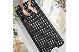 OLANLY Bath Tub Mat Non Slip, Extra Long 100x40 cm Bathtub Mat with Drain Holes and Suction Cups, Machine Washable Bath Mat f