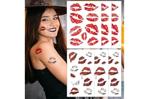 ZZXLLRO Halloween Temporary Tattoos, Red Bleeding Lips Tattoo Vampire Makeup for Kids Girls Women Men Face Body Halloween Party Cosplay Decorations, 6 Sheets