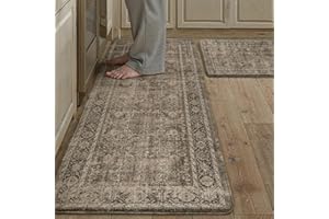 PureCozy Kitchen Mats 2PCS Anti Fatigue Cushioned Mat Brown Vintage Kitchen Mats for Floor Waterproof Non Slip Comfort Standi