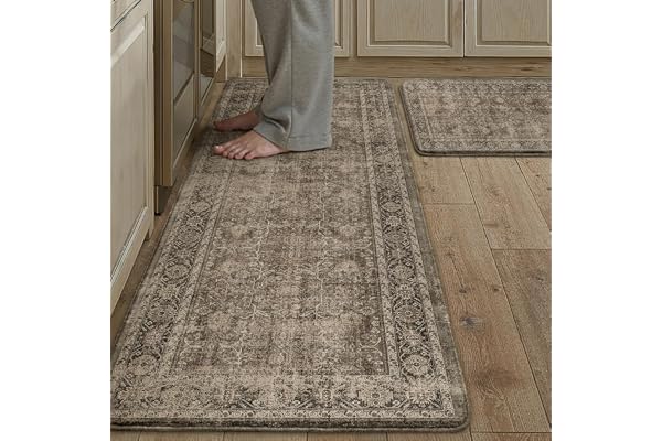 PureCozy Kitchen Mats 2PCS Anti Fatigue Cushioned Mat Brown Vintage Kitchen Mats for Floor Waterproof Non Slip Comfort Standi