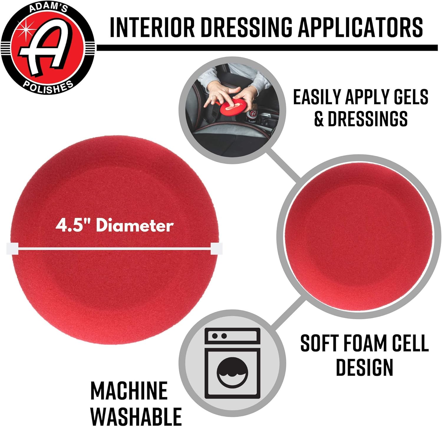 Adam's Premium Interior Dressing Applicators - for Use On Boat, Bike, RV, Auto Interior Car Accessories, Seats, Vinyl, Dashboard, Steering Wheel & More to Clean & Restore Color Back (2 Pack): Automotive