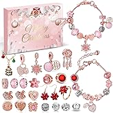 MOVINPE Advent Calendar Charm Bracelet 2025 for Teenage Girls Women, 24 Days Jewelry Necklace Bracelets Making Kit - Christmas Countdown Gifts for Teen Girl Daughter, Girlfriend, Wife, Mom (Pink)