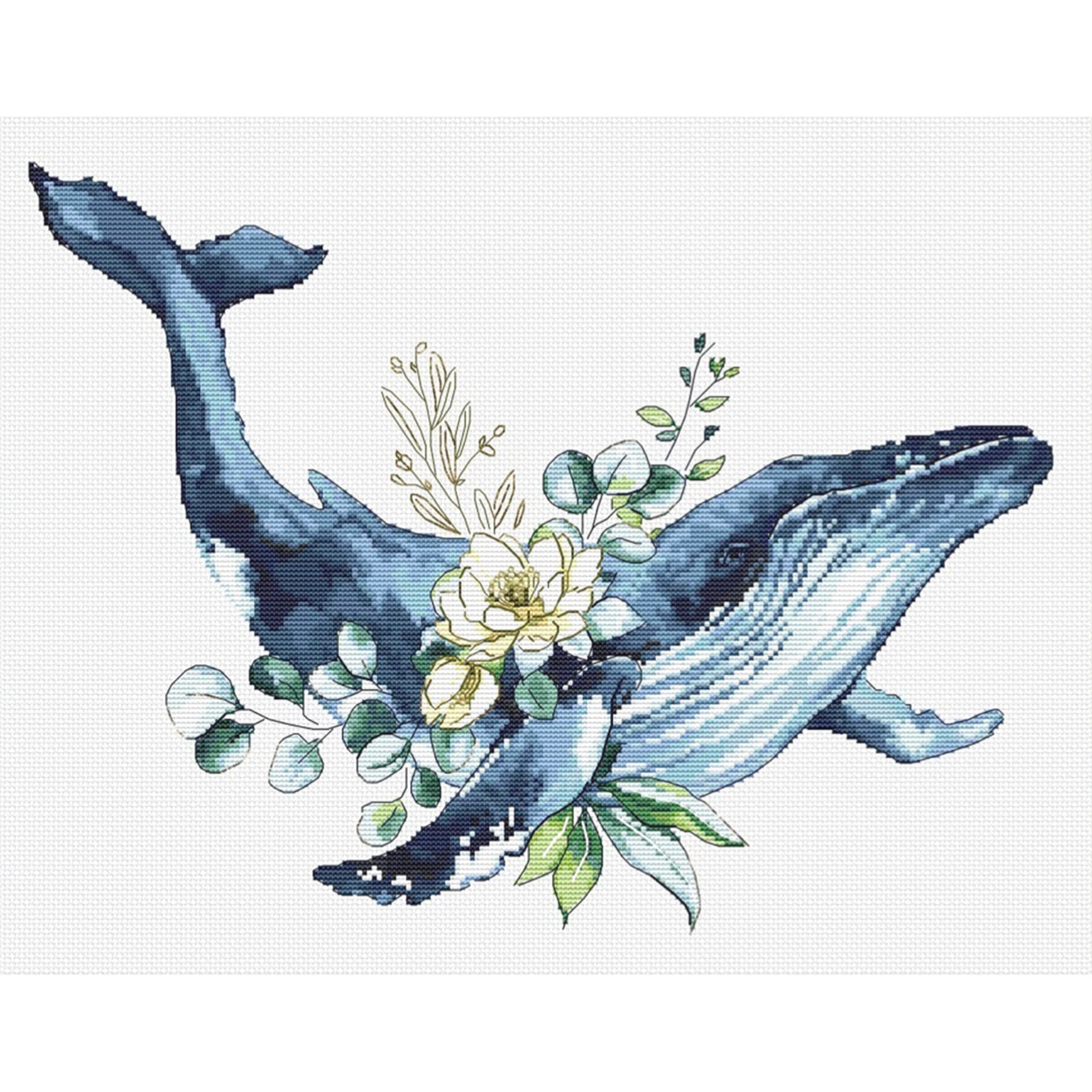 AKxStitch Whale Cross Stitch KIT, Nautical Sea Ocean Themed Embroidery Pattern and Threads, Large Easy to Follow Counted Needlework Chart for Holiday