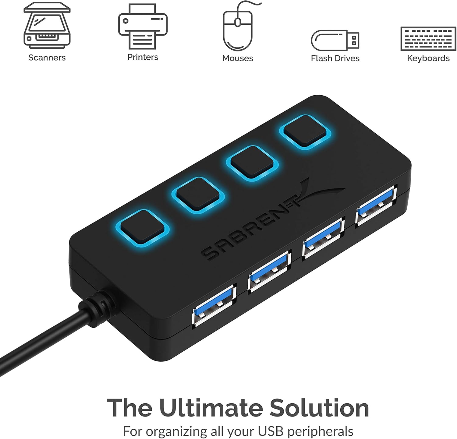 Sabrent 4-Port USB 3.0 Hub with Individual LED Power Switches | 2 Ft Cable | Slim & Portable | for Mac & PC (HB-UM43): Computers & Accessories