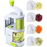 Spiralizer Vegetable Slicer (4-in-1 Rotating Blades) Heavy Duty Veggie Spiralizer with Strong Suction Cup, Zucchini Spiral No