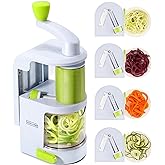 Spiralizer Vegetable Slicer (4-in-1 Rotating Blades) Heavy Duty Veggie Spiralizer with Strong Suction Cup, Zucchini Spiral No